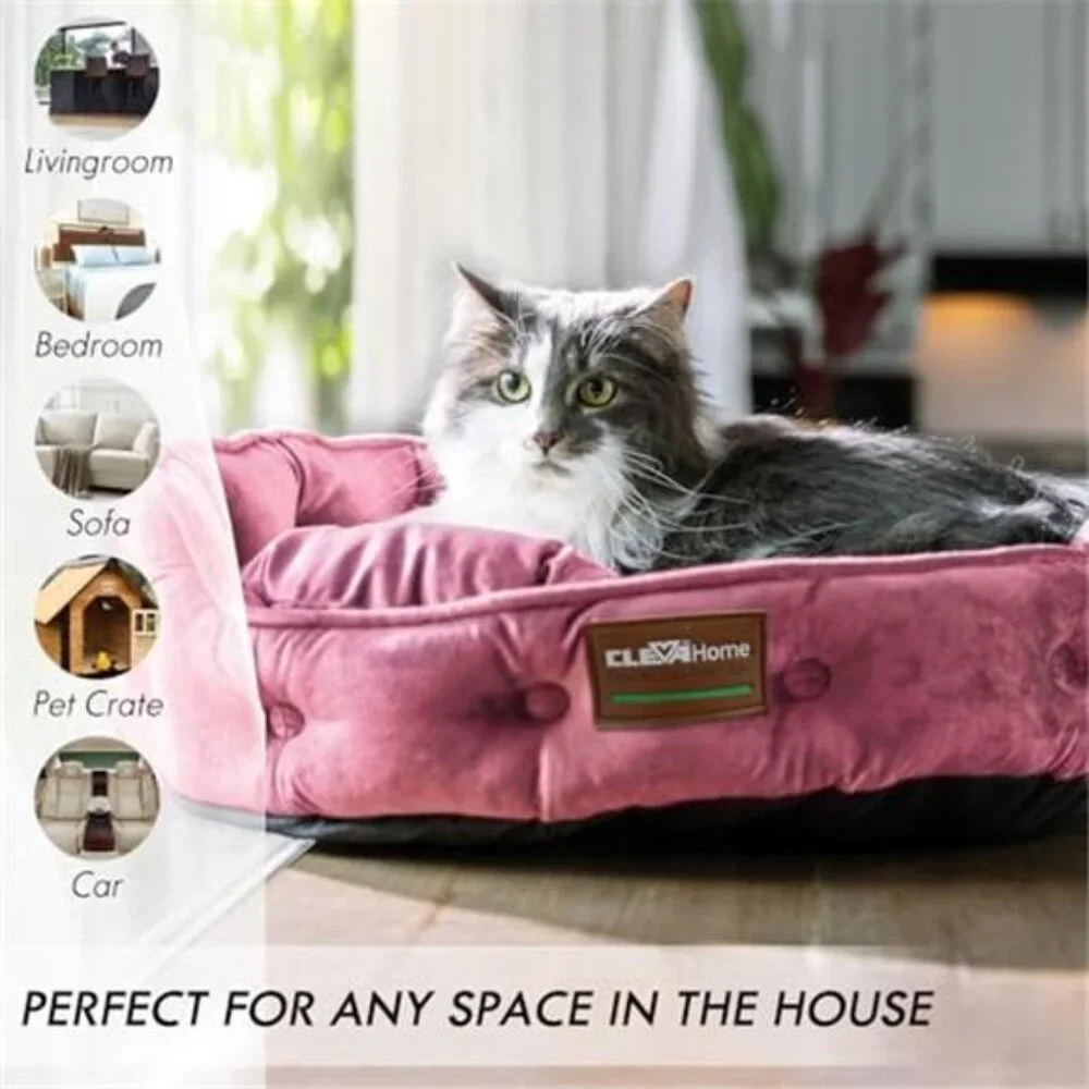 plush round cat dog bed small pets washable soft non slip calming bed pink